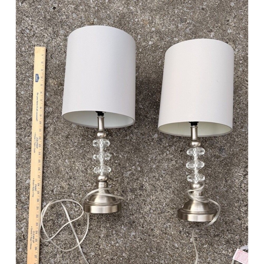 Modern Table Lamp Set Clear Gray White Round Shade Bedroom Living Room